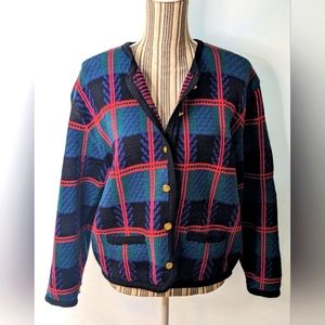 Vintage Tally Ho 100% Wool Plaid Cardigan Sweater | Size L